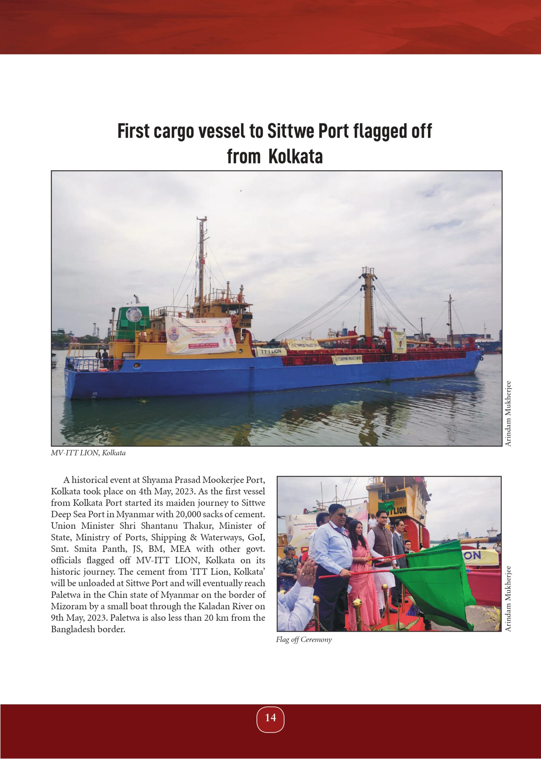 First cargo vessel to Sittwe Port flagged off from Kolkata